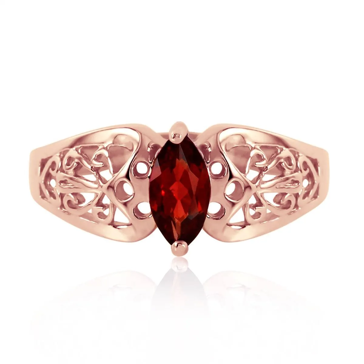 0.2 Carat 14K Solid Rose Gold Filigree Ring Natural Garnet