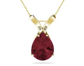 10 1/4 Carat Pear Shaped Garnet & Diamond Pendant In 10K Yellow Gold