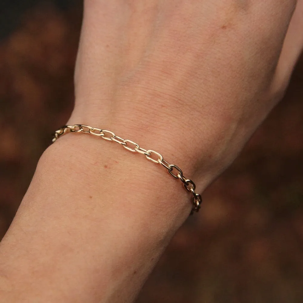14k Gold Medium Square Oval Link Chain Bracelet