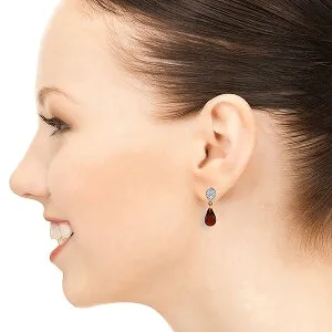 14K Solid Rose Gold Diamond & Garnet Genuine Earrings