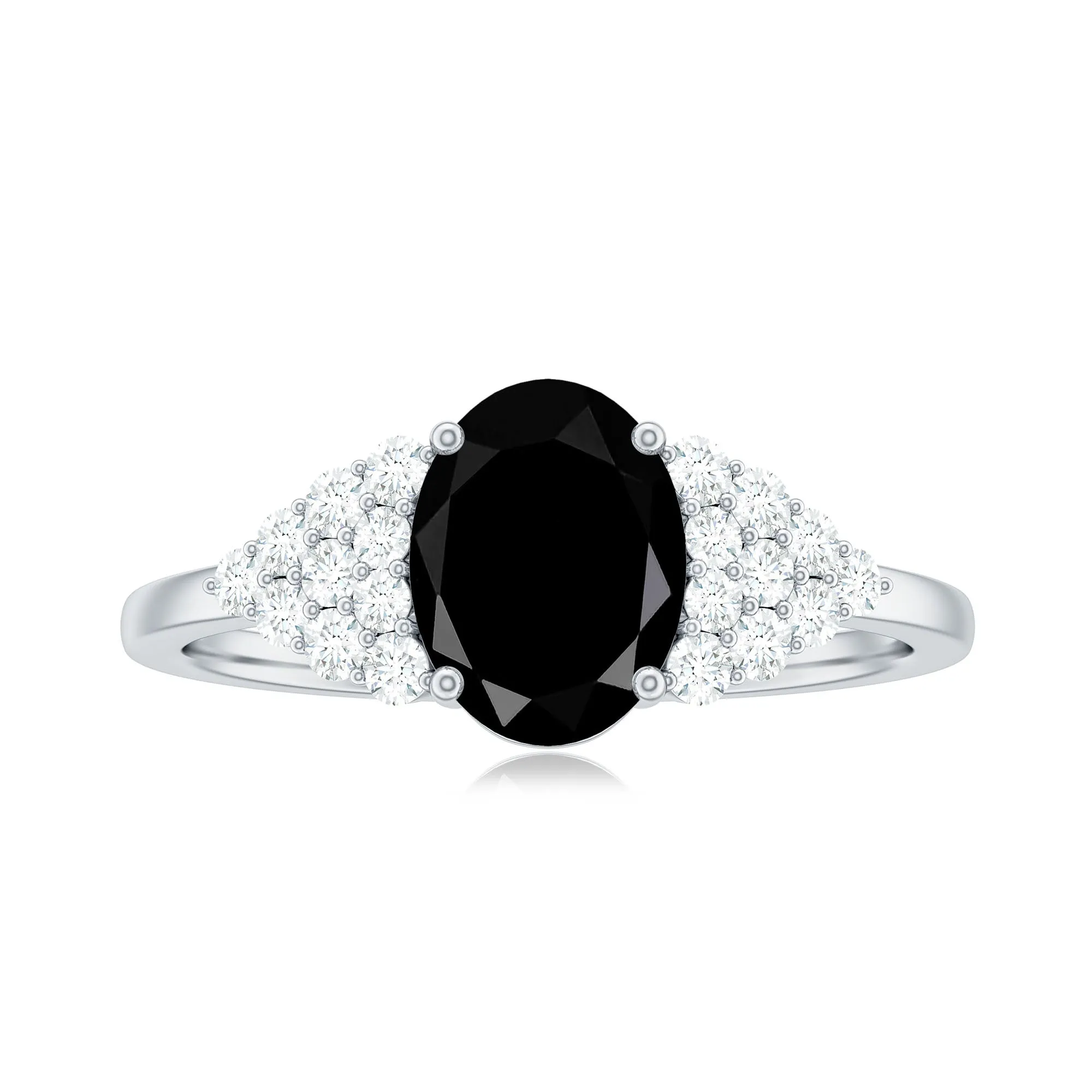 1.75 CT Oval Black Spinel Solitaire Ring with Diamond Accent
