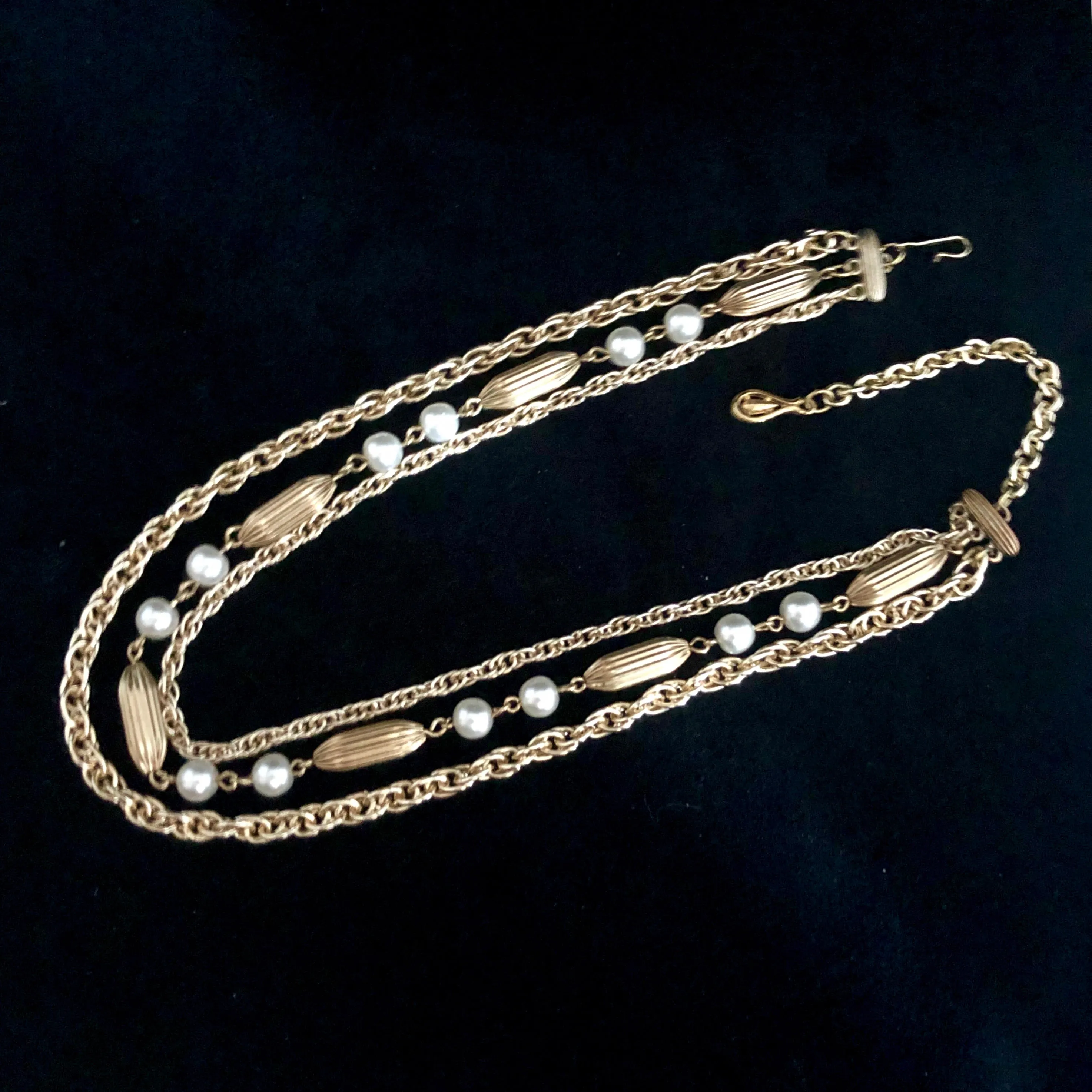 1960s Coro Gold & Pearl 3 Strand Necklace