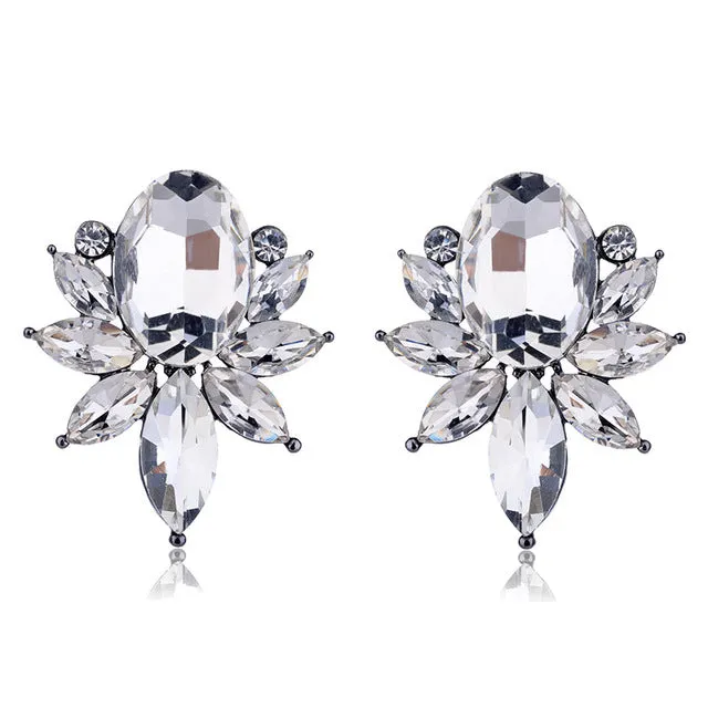 2017 New Crystal Opal Stone Stud Earrings Golden Fish Design Piercing Earrings Trendy Women Jewelry Gift for New Year 17 Colors
