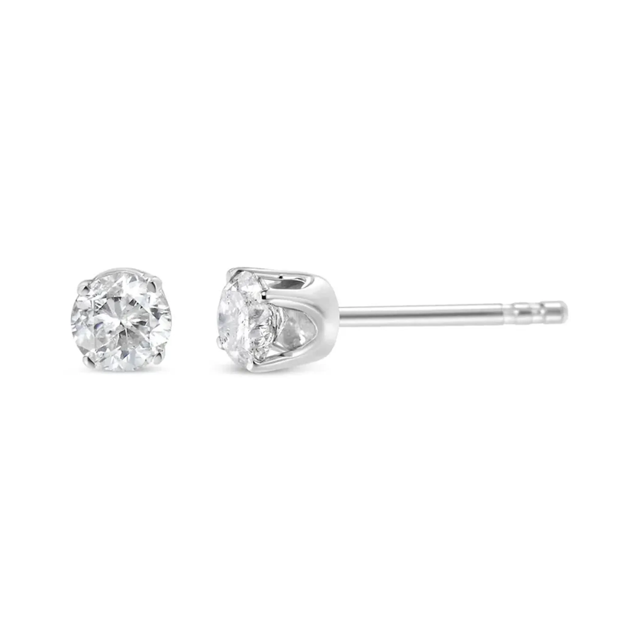 .925 Sterling Silver 1/3 Cttw Round Brilliant-Cut Near Colorless Diamond Classic 4-Prong Stud Earrings (H-I Color, I2-I3 Clarity)
