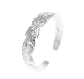 925 Sterling Silver Hawaiian Plumeria Flower Scroll 4mm Cut Out Open Toe Ring