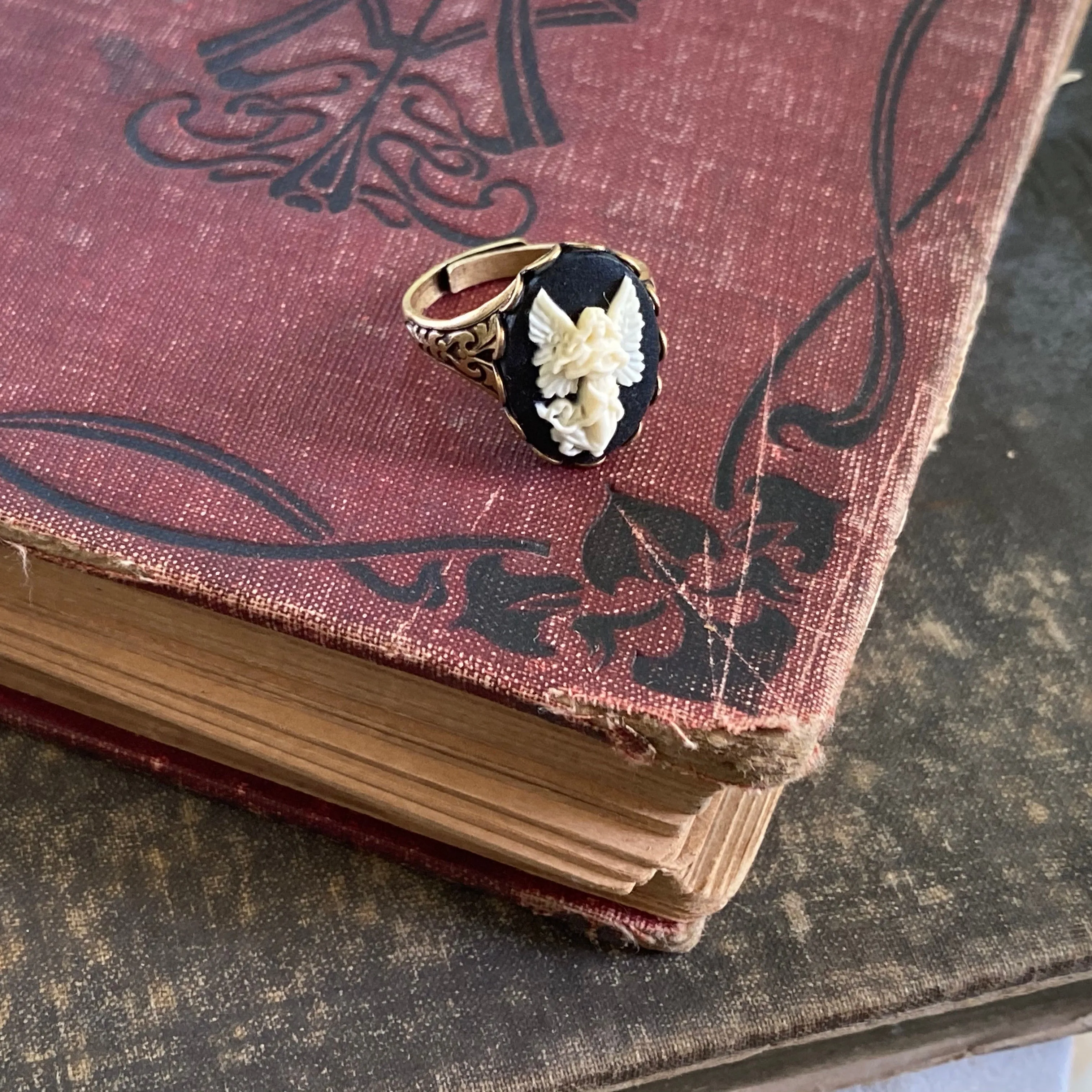 Angel Cameo Ring in Antiqued Brass or Silver
