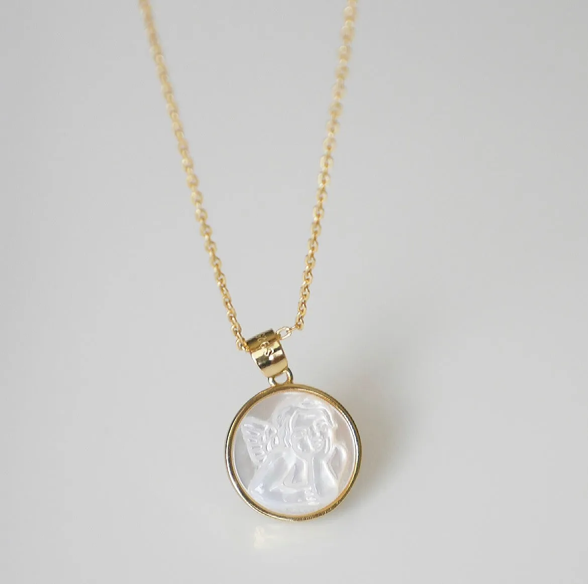 Angel Necklace 925 Sterling Silver Gold Vermeil Mother of Pearl Pendant