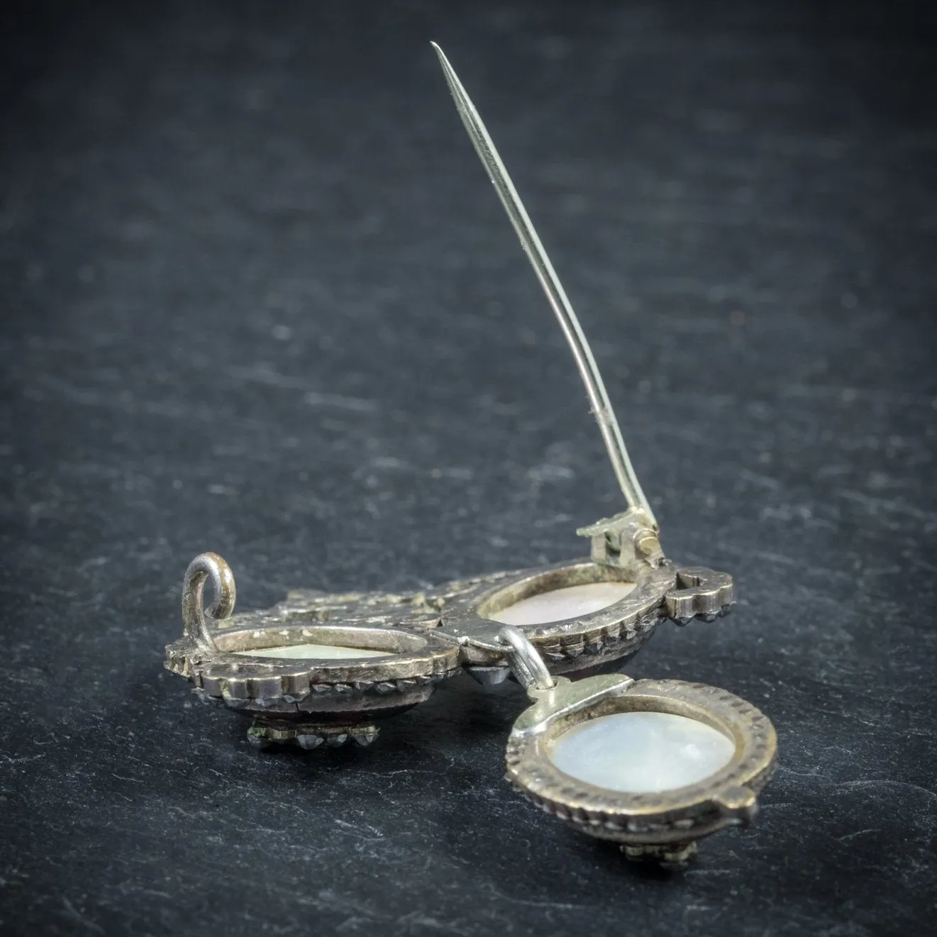 Antique Georgian Cabochon Garnet Brooch Silver Circa 1700