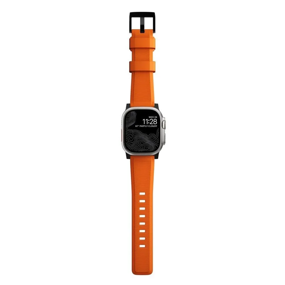Apple Watch (42/44/SE/45/46/49mm) Nomad Rugged Band Rem - Ultra Orange / Black Hardware