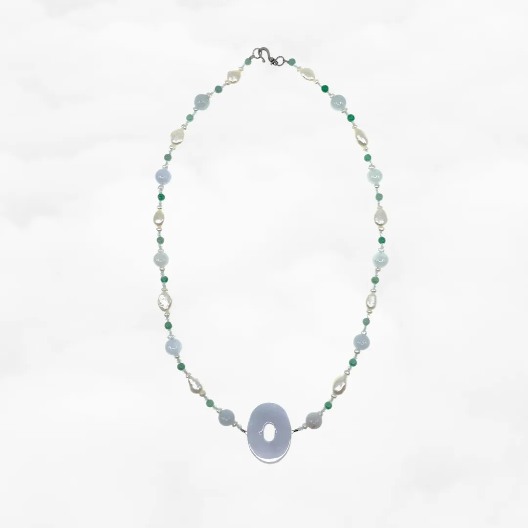 Baroque Pearl and Jadeite Necklace Silver