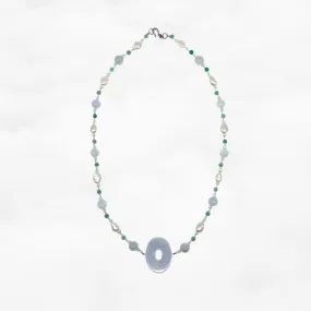 Baroque Pearl and Jadeite Necklace Silver