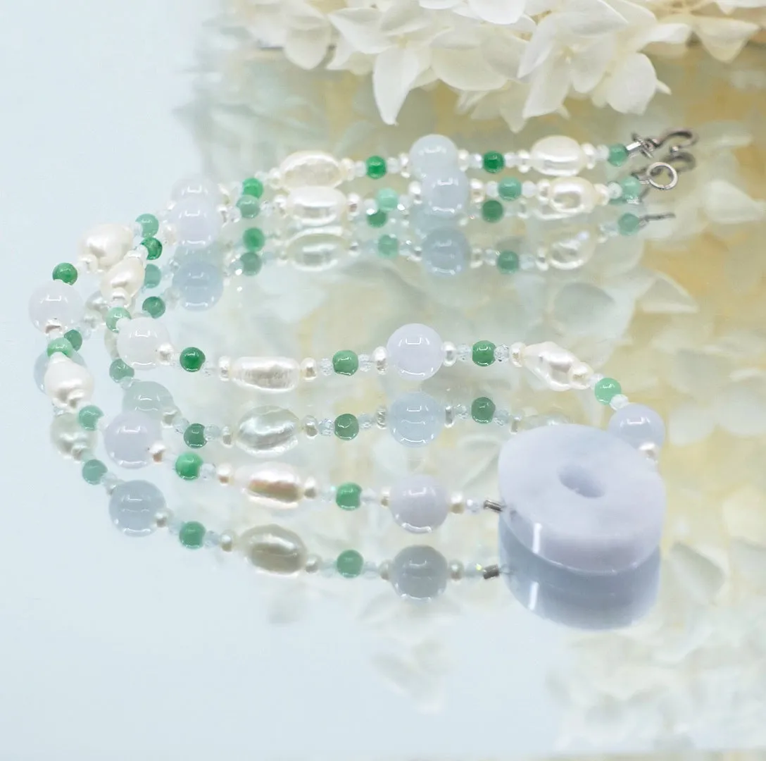 Baroque Pearl and Jadeite Necklace Silver