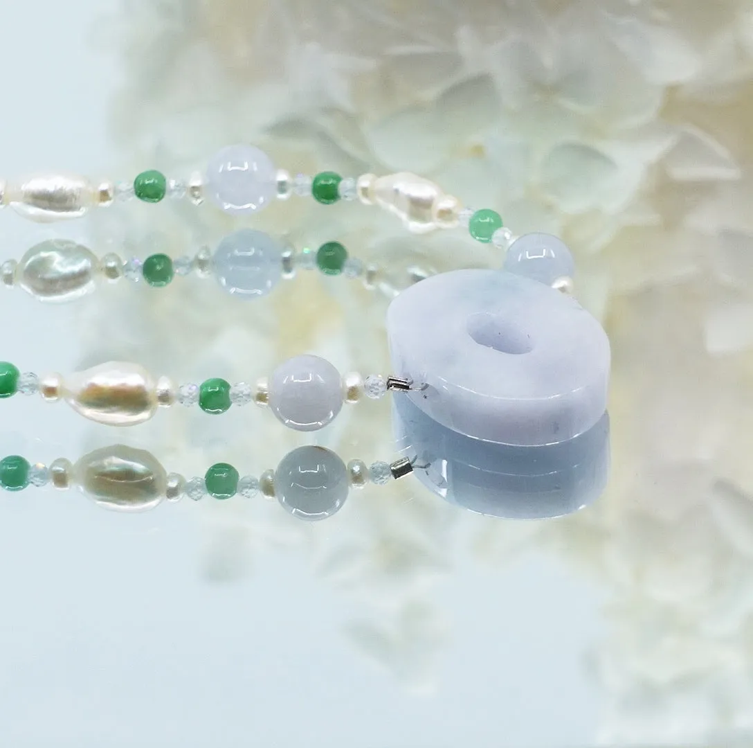 Baroque Pearl and Jadeite Necklace Silver