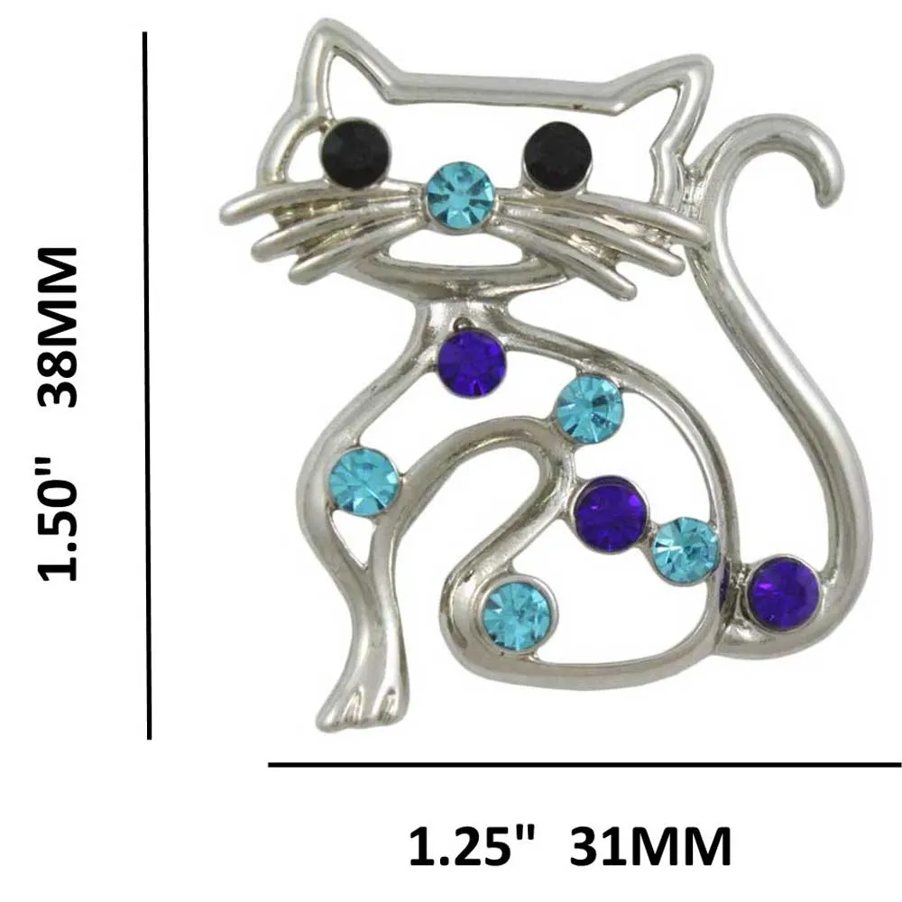 Blue Crystal Cat with Blue Nose Brooch Pin - PRC018A