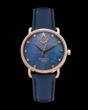 DC Wonder Woman Ladies Watch G1L-FD8 (Rosegold/Navy) with Navy Leather Strap