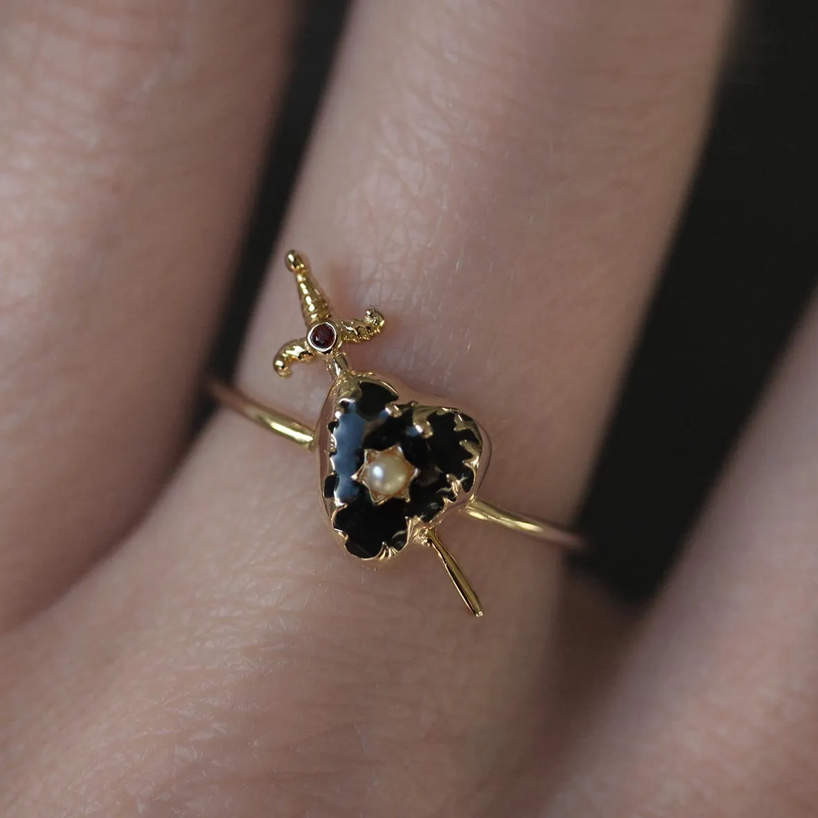 DEVOTION. Black Heart & Sword Gold Ring