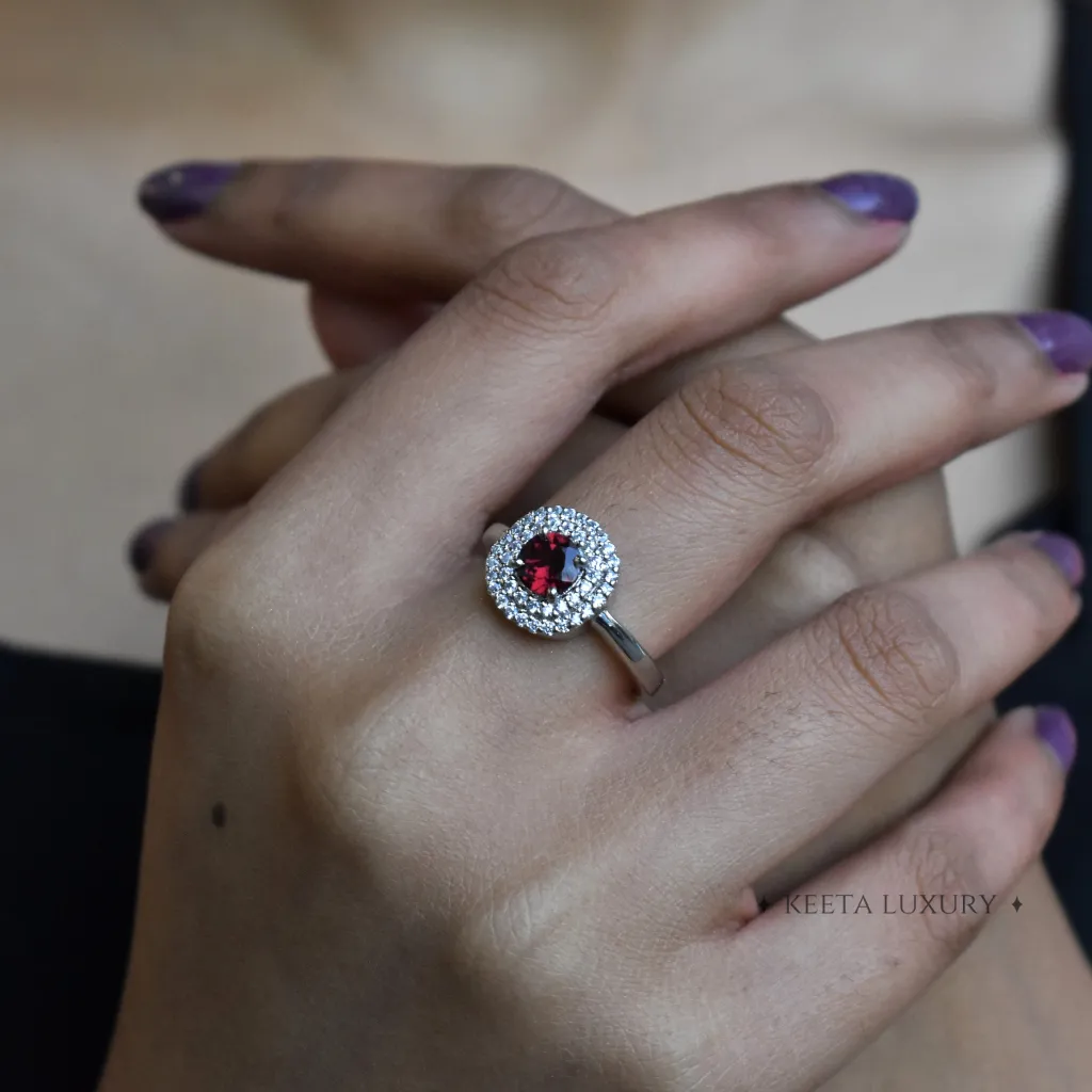 Double Halo - Garnet Ring