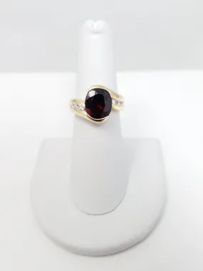 Elegant 14k Yellow Gold Natural Garnet Diamond Custom Ring
