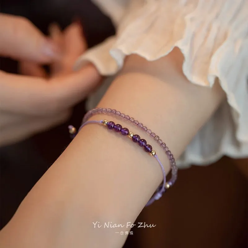Elegant Natural Amethyst Shore Gold Bead Bracelet for Women, 14k Gold Plated Luxury Jewelry
