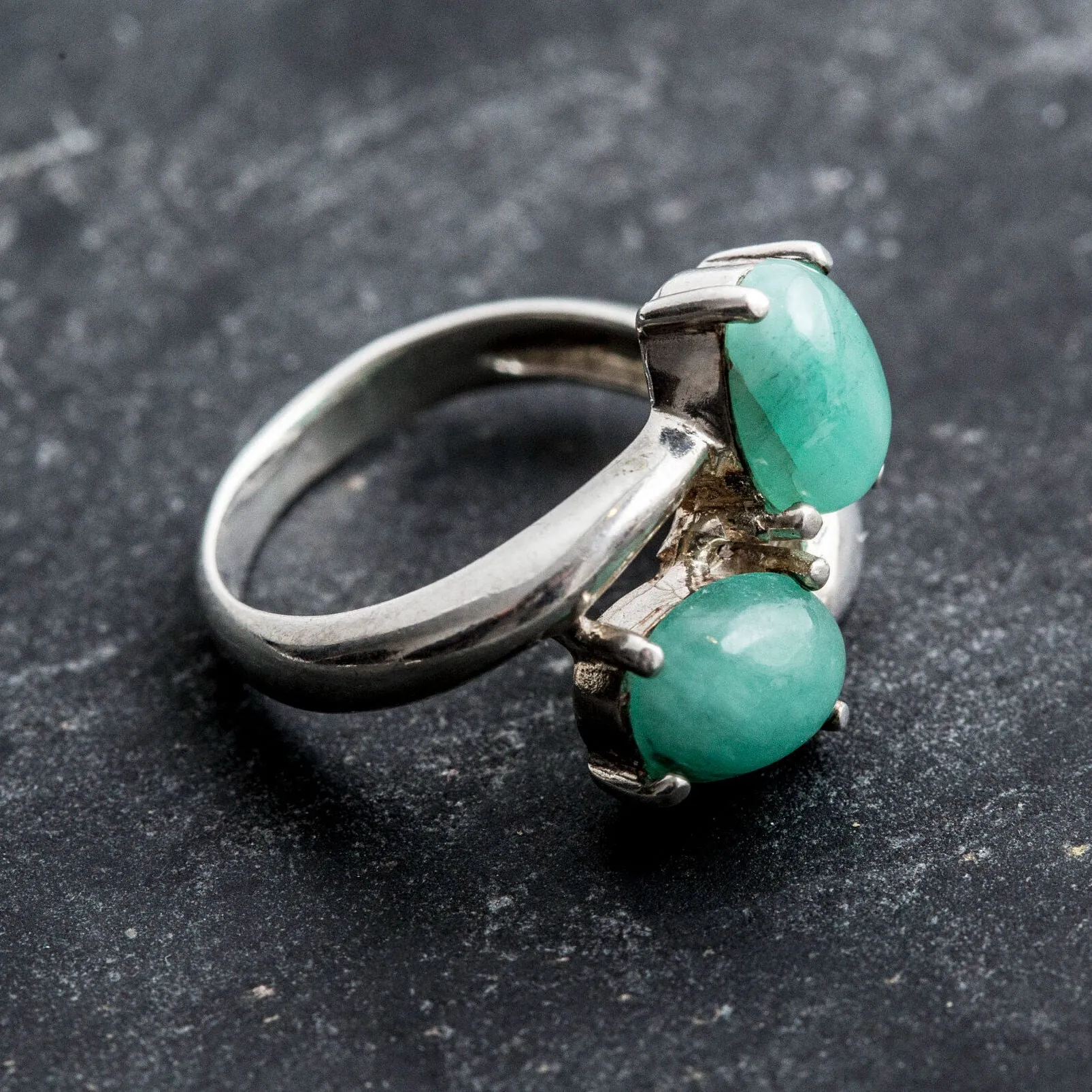 Emerald Statement Ring - Two Stone Ring - Bypass Emerald Ring
