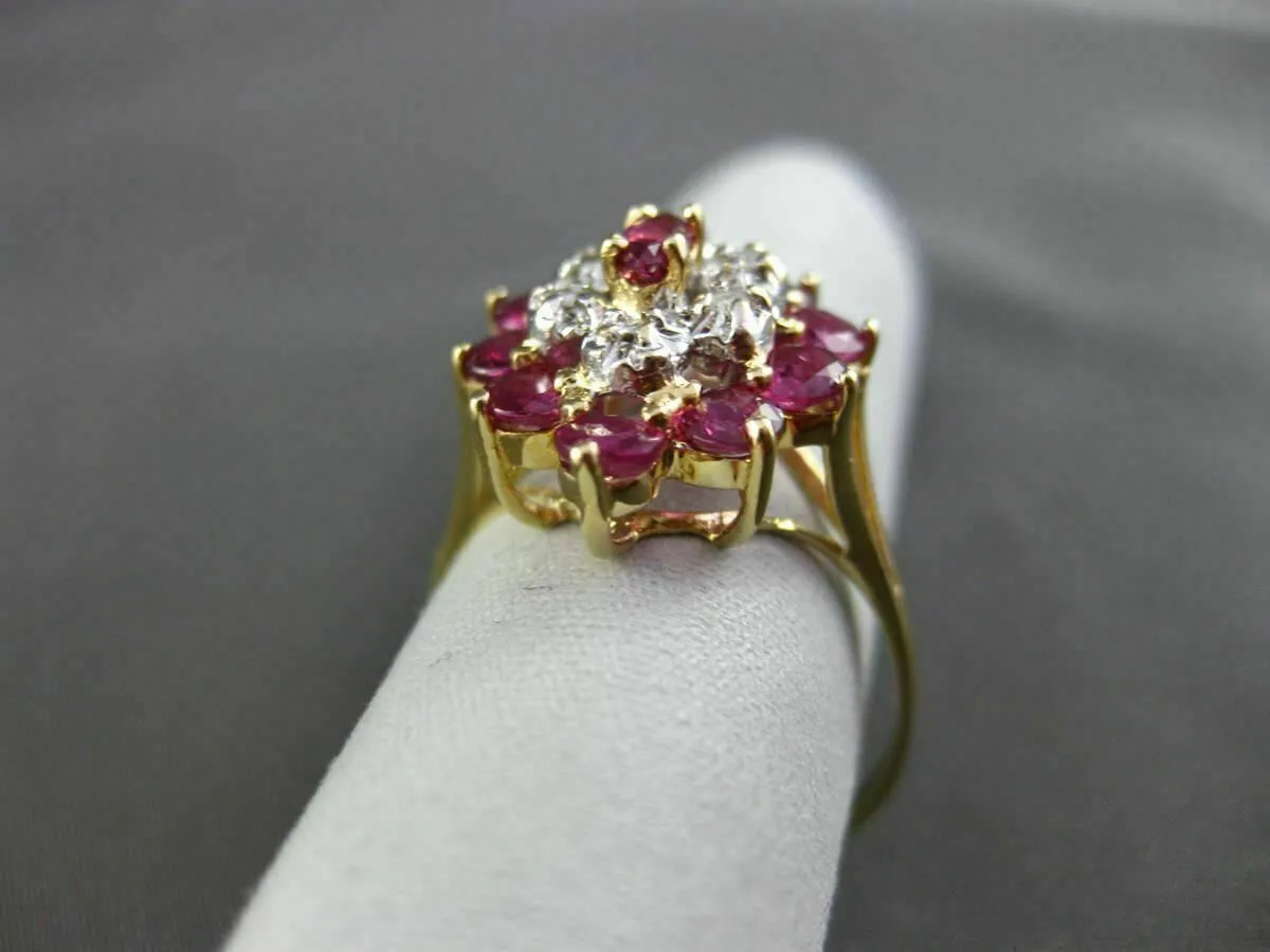 ESTATE LARGE 1.26CT DIAMOND & AAA RUBY 14K TWO TONE GOLD 3D COCKTAIL RING #19191