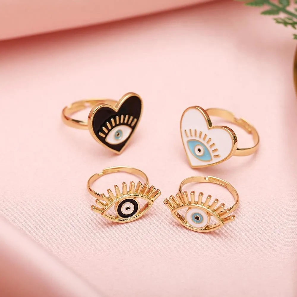 Evil Eye Heart Shape Gold Ring Black