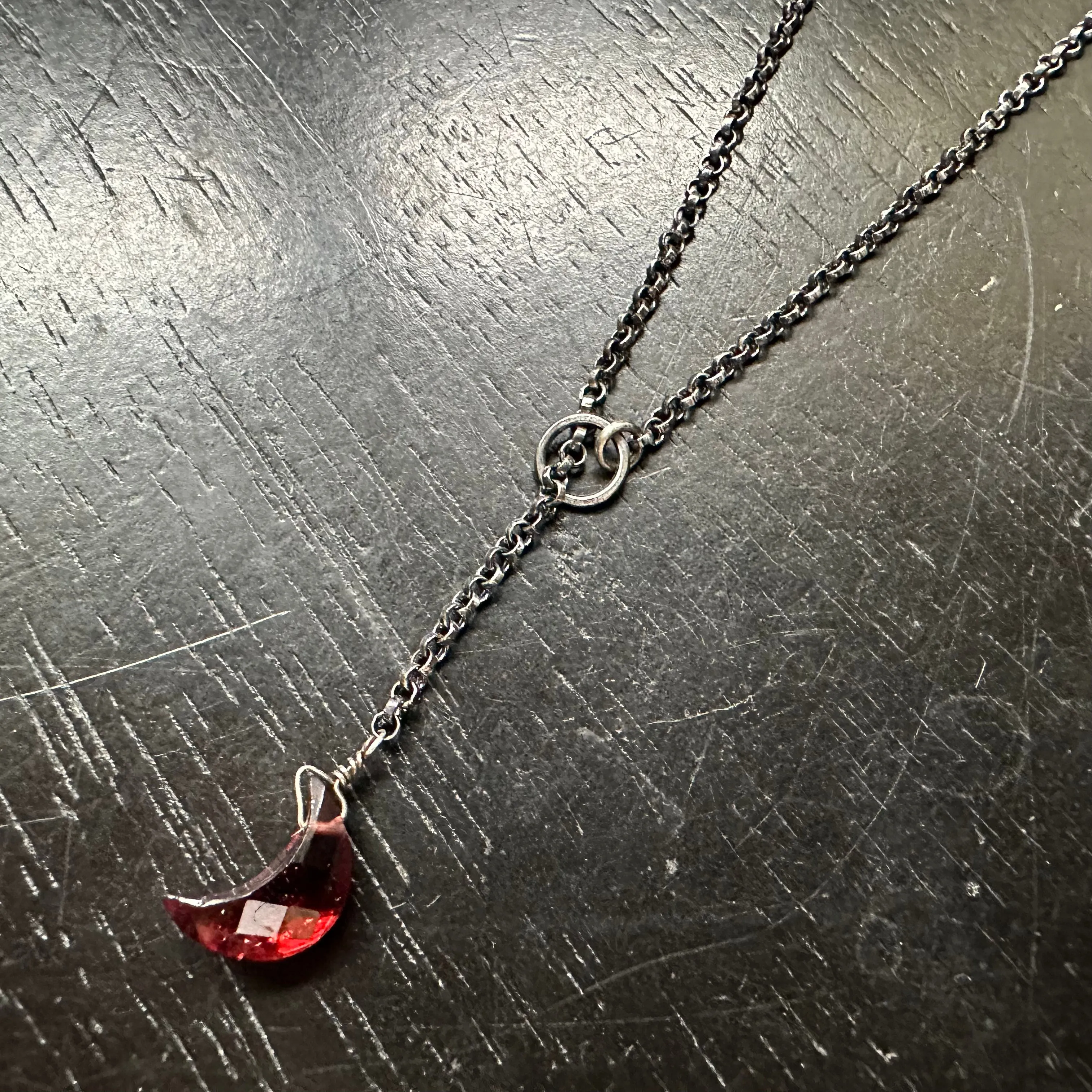 Garnet Crescent Moon Lariat Necklace