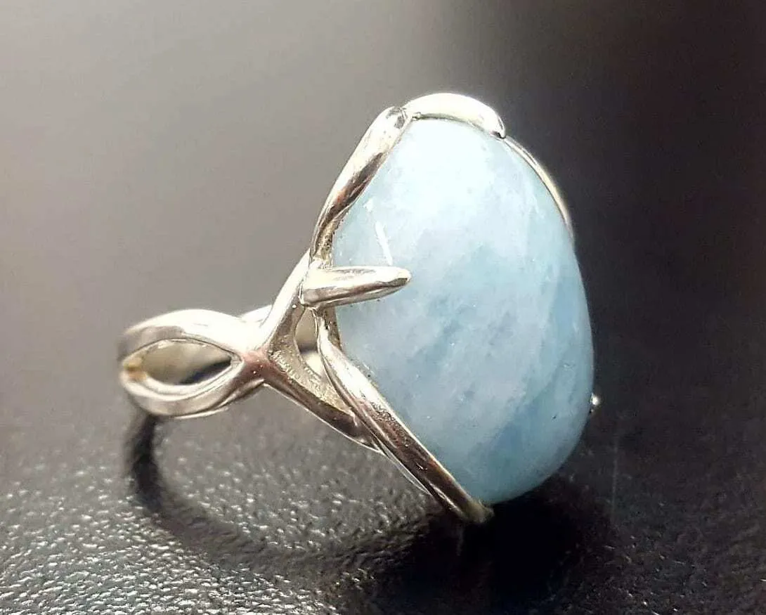 Genuine Aquamarine Ring - Large Blue Ring - Vintage Solitaire Ring