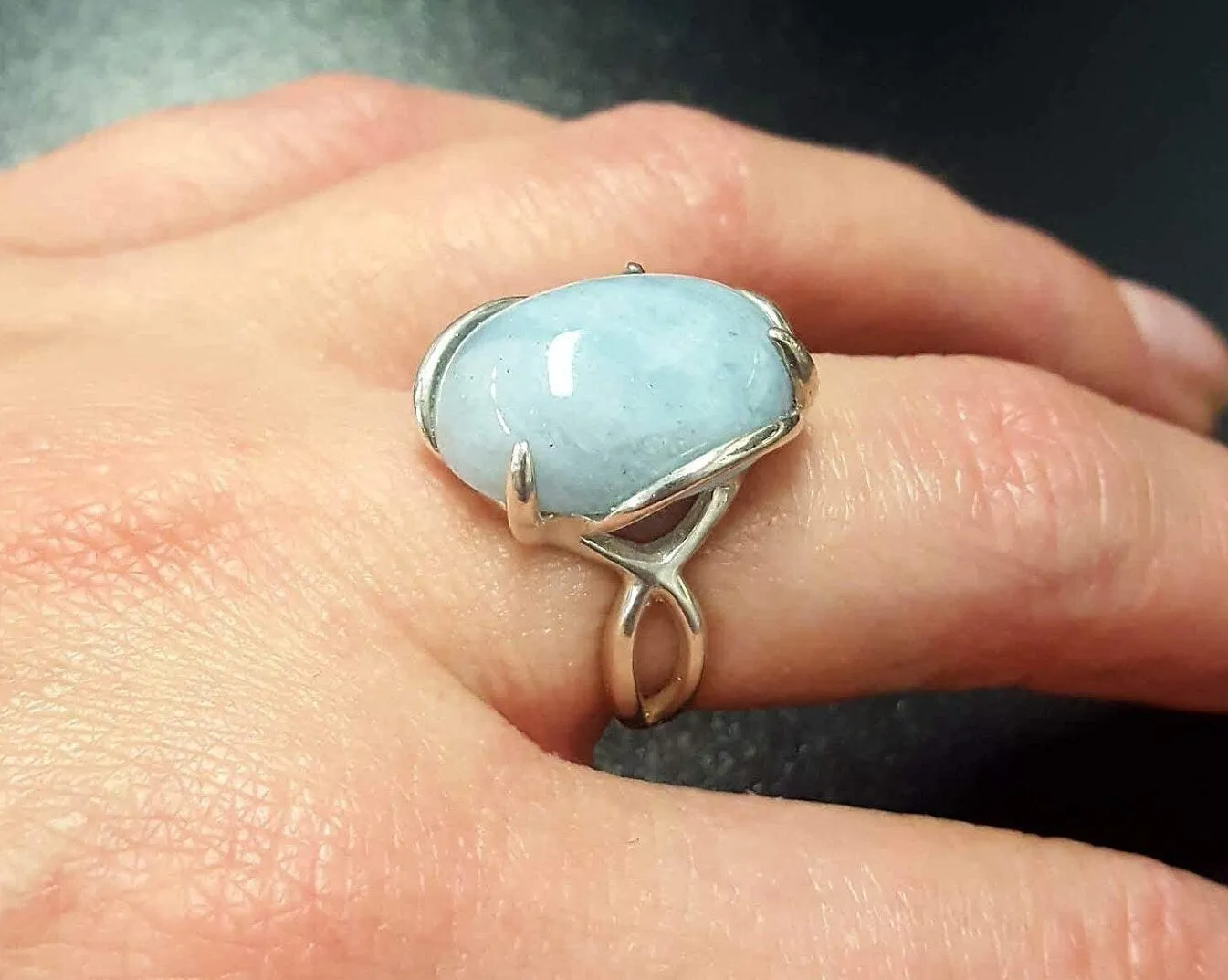 Genuine Aquamarine Ring - Large Blue Ring - Vintage Solitaire Ring