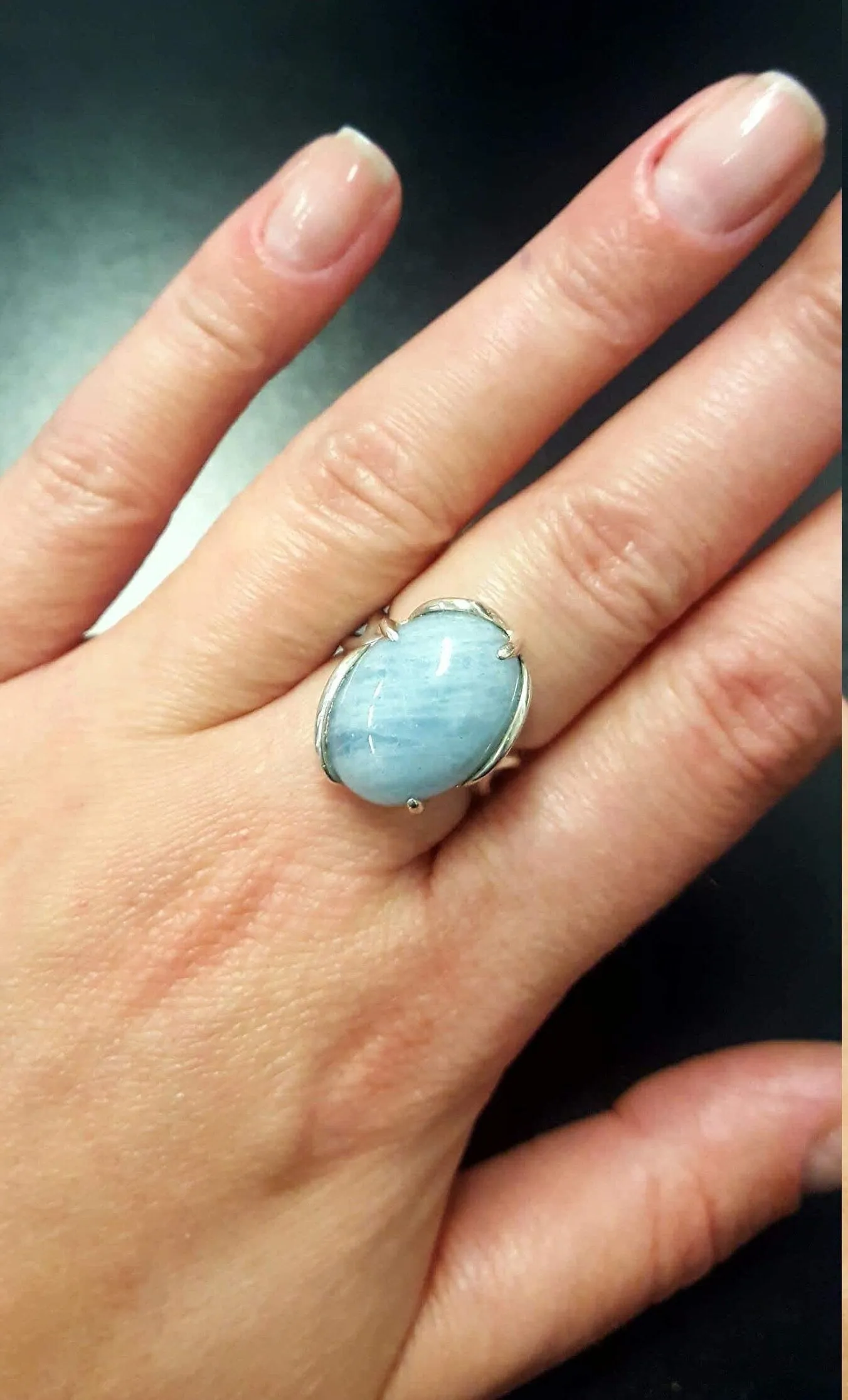 Genuine Aquamarine Ring - Large Blue Ring - Vintage Solitaire Ring