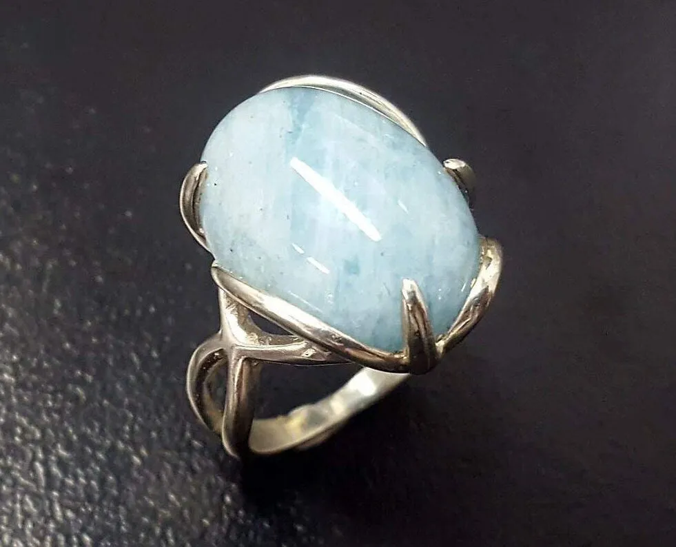 Genuine Aquamarine Ring - Large Blue Ring - Vintage Solitaire Ring