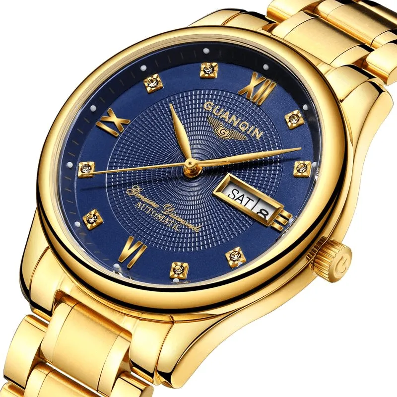 GUANQIN GJ16050 Luxury Men Mechanical Watch Gold Fine Steel Strap Automatic Wrist Watch