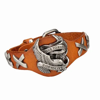 Handmade Leather Wrap "Live to Ride" Cuff