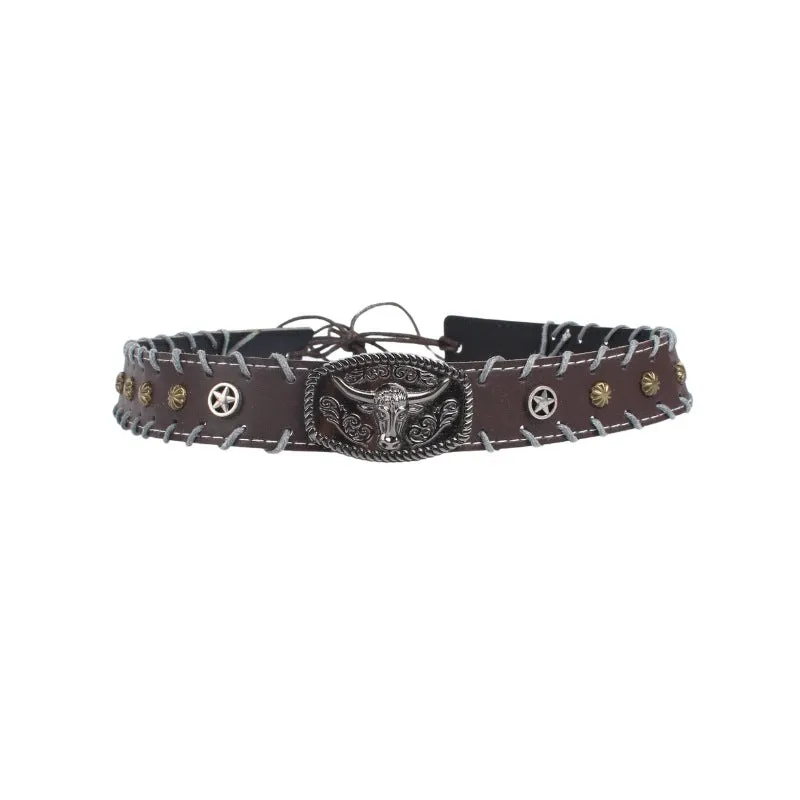 Handwoven Bison Head Leather Hat  Hat Bands