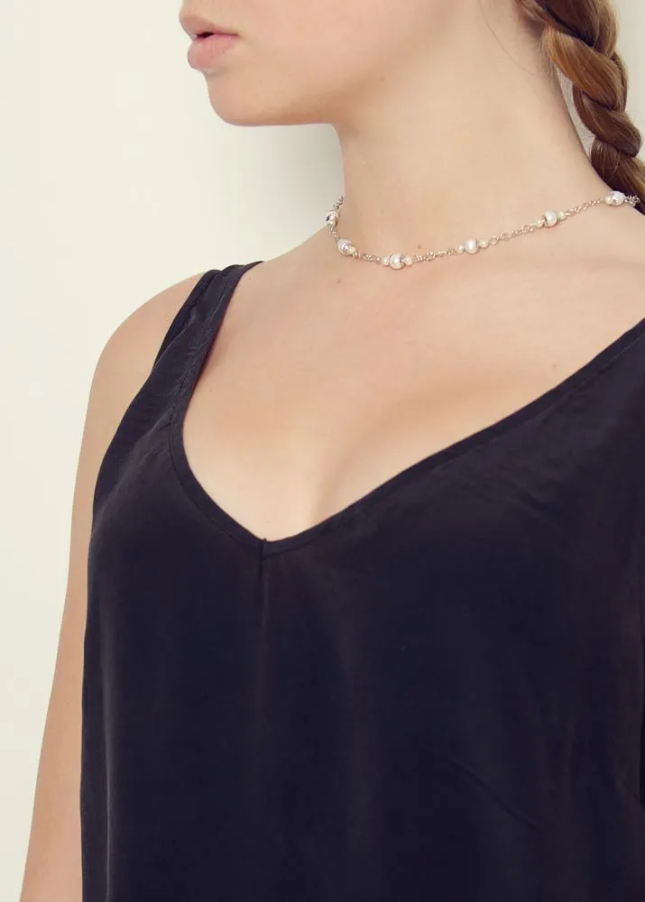 Ivory pearl silver chain necklace by Rosie Fox