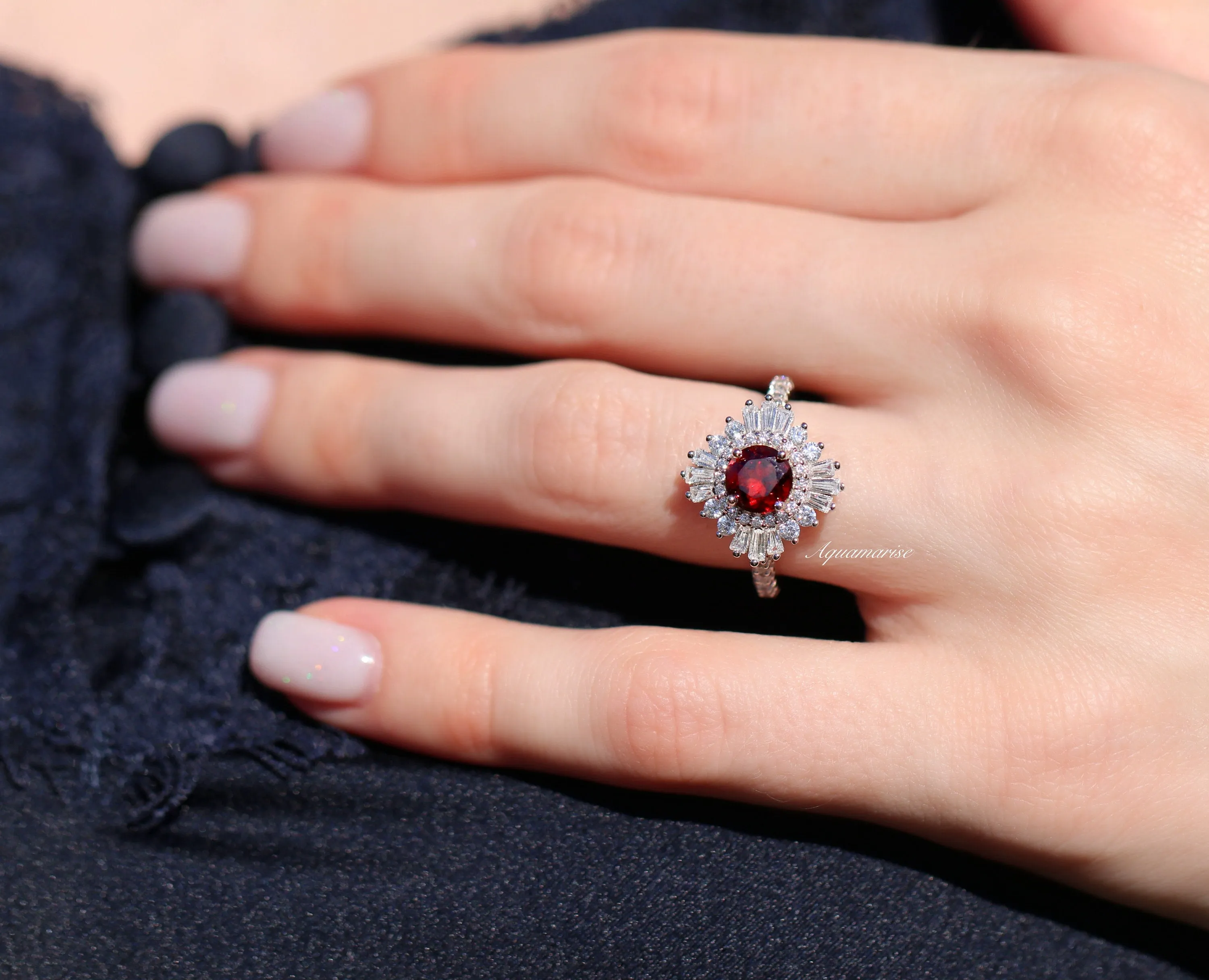Joelle Garnet Ring- Sterling Silver