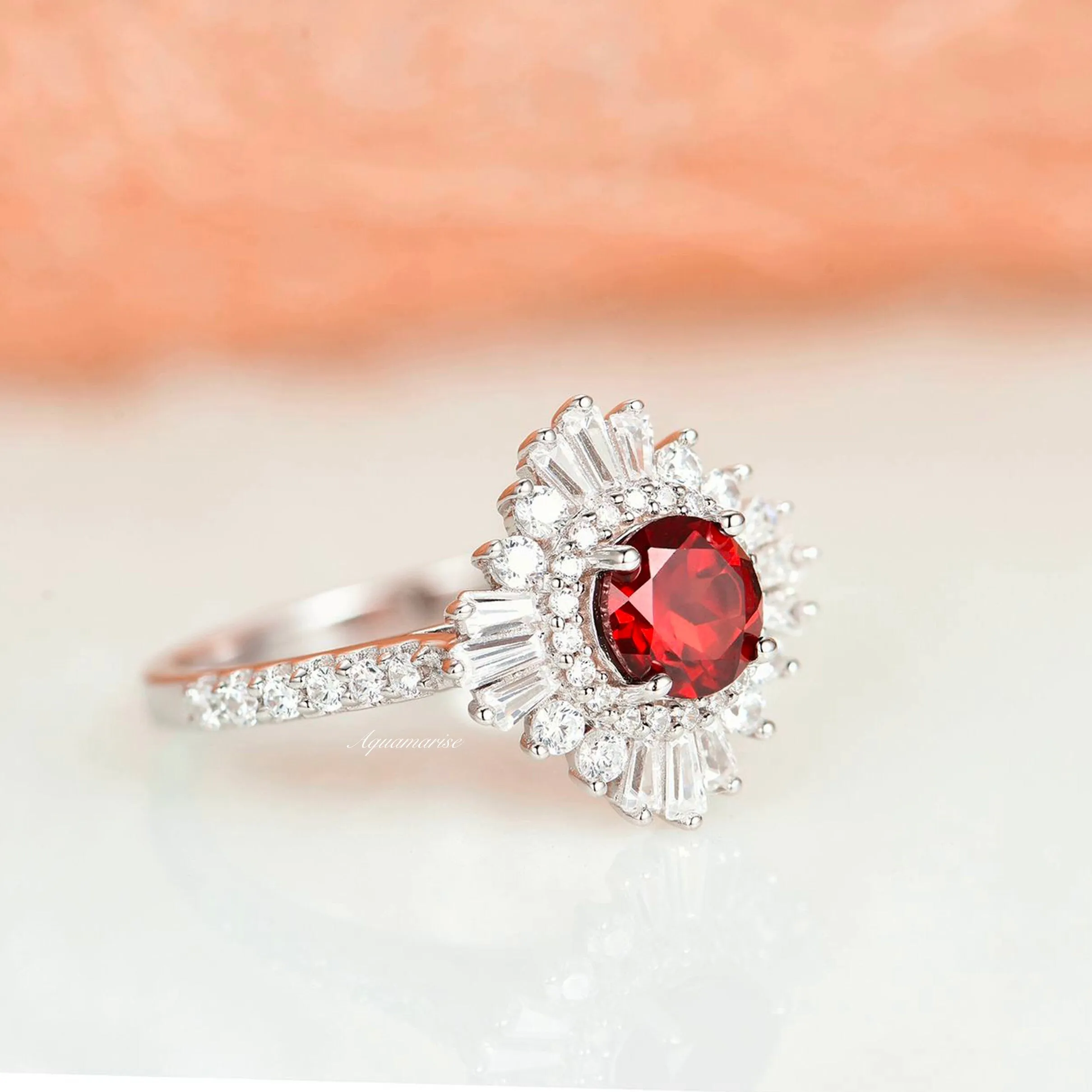 Joelle Garnet Ring- Sterling Silver