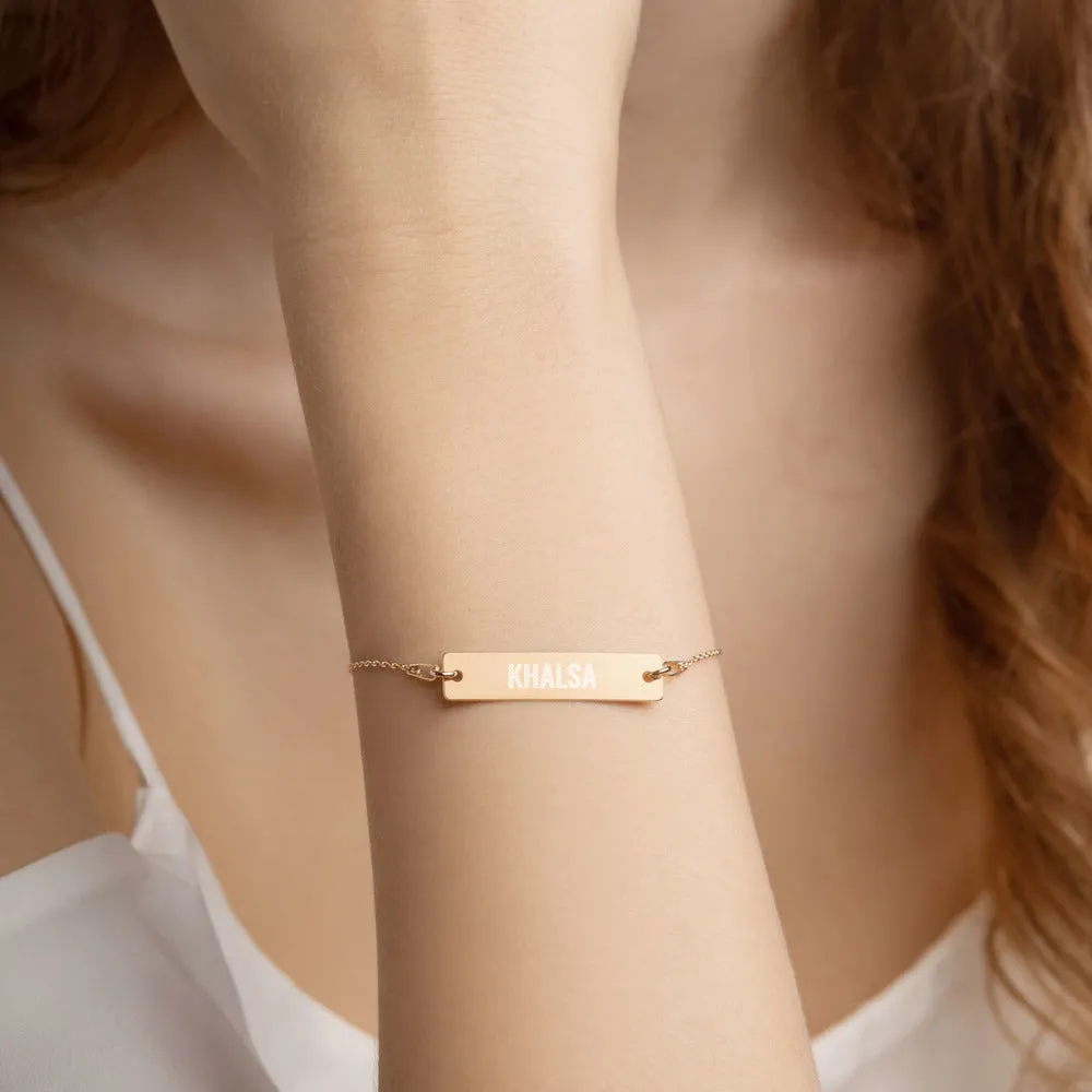 KHALSA Engraved Silver Bar Chain Bracelet