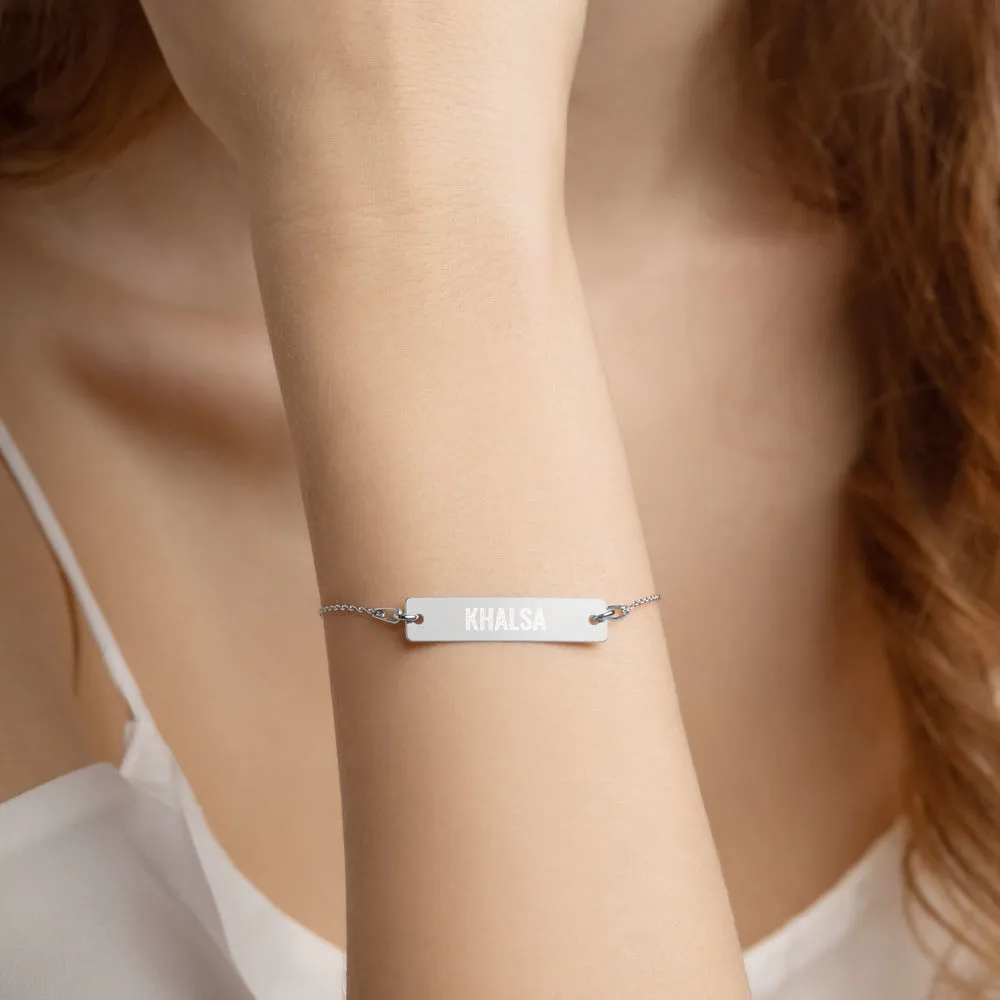 KHALSA Engraved Silver Bar Chain Bracelet