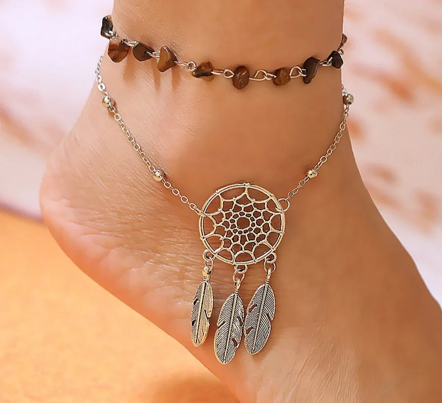 Natural Stone Chip Two Layer Shell Pearl Ankle