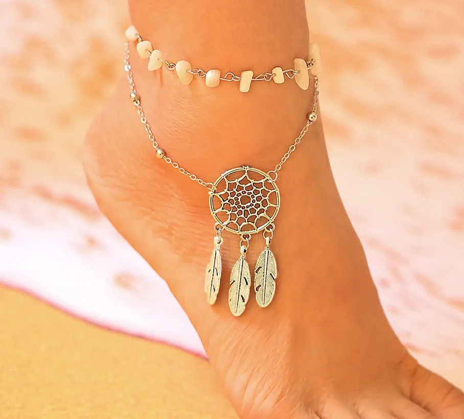 Natural Stone Chip Two Layer Shell Pearl Ankle