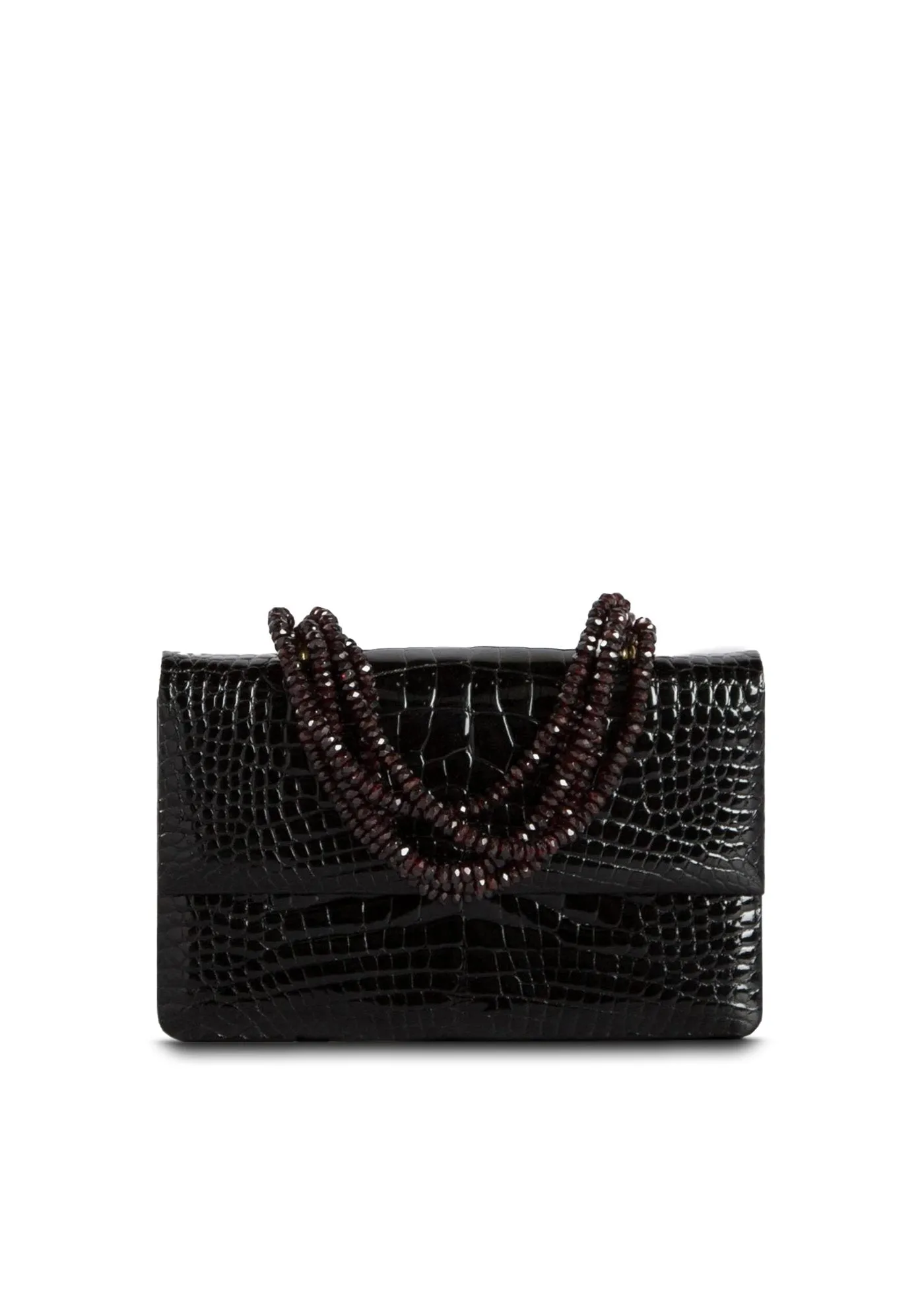 Necklace Handbag - Black Crocodile, Garnet Handle