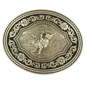Nocona Silver Scroll & Bull Rider Oval Belt Buckle 37710