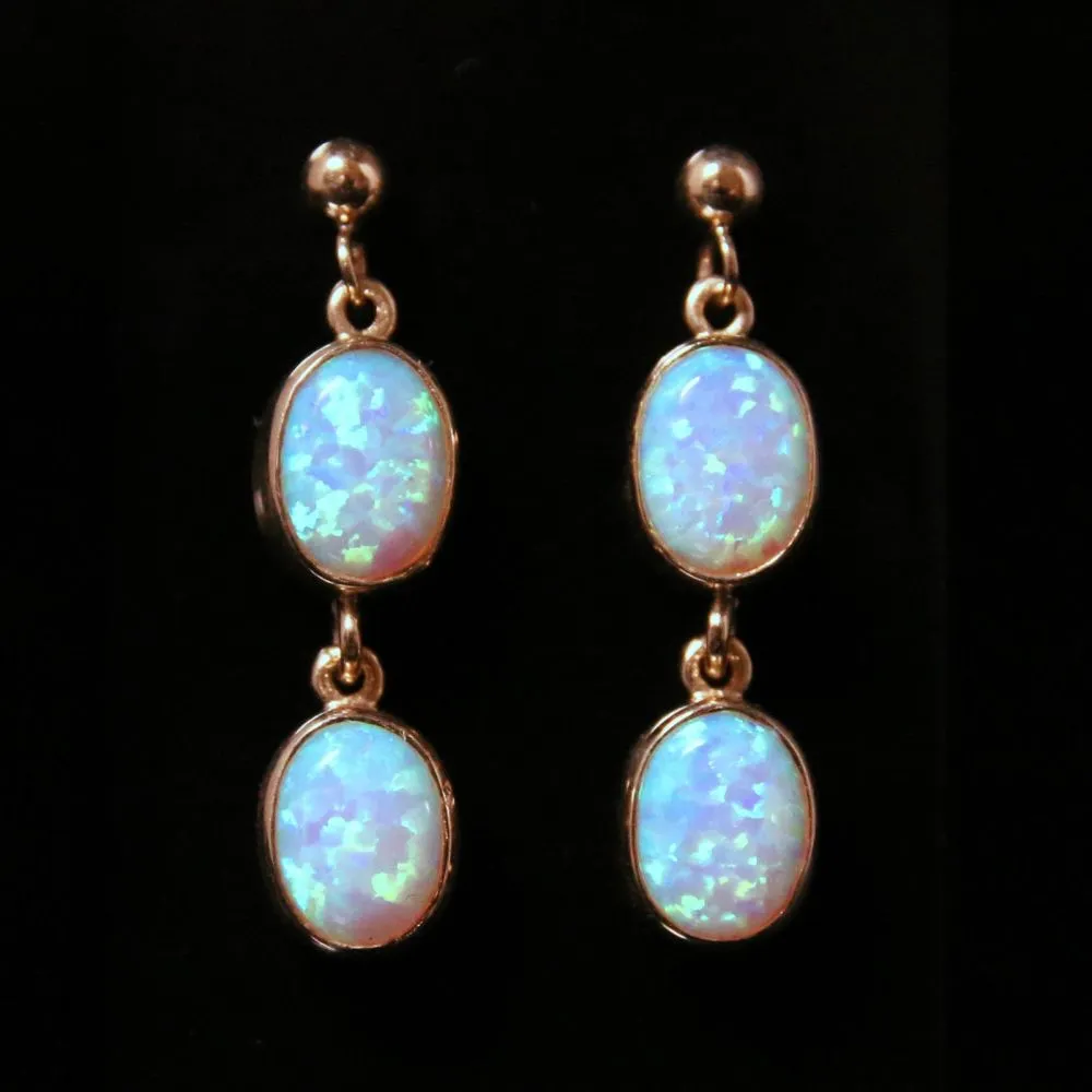 Opal Gold Earrings Double Drops 9Ct Gold