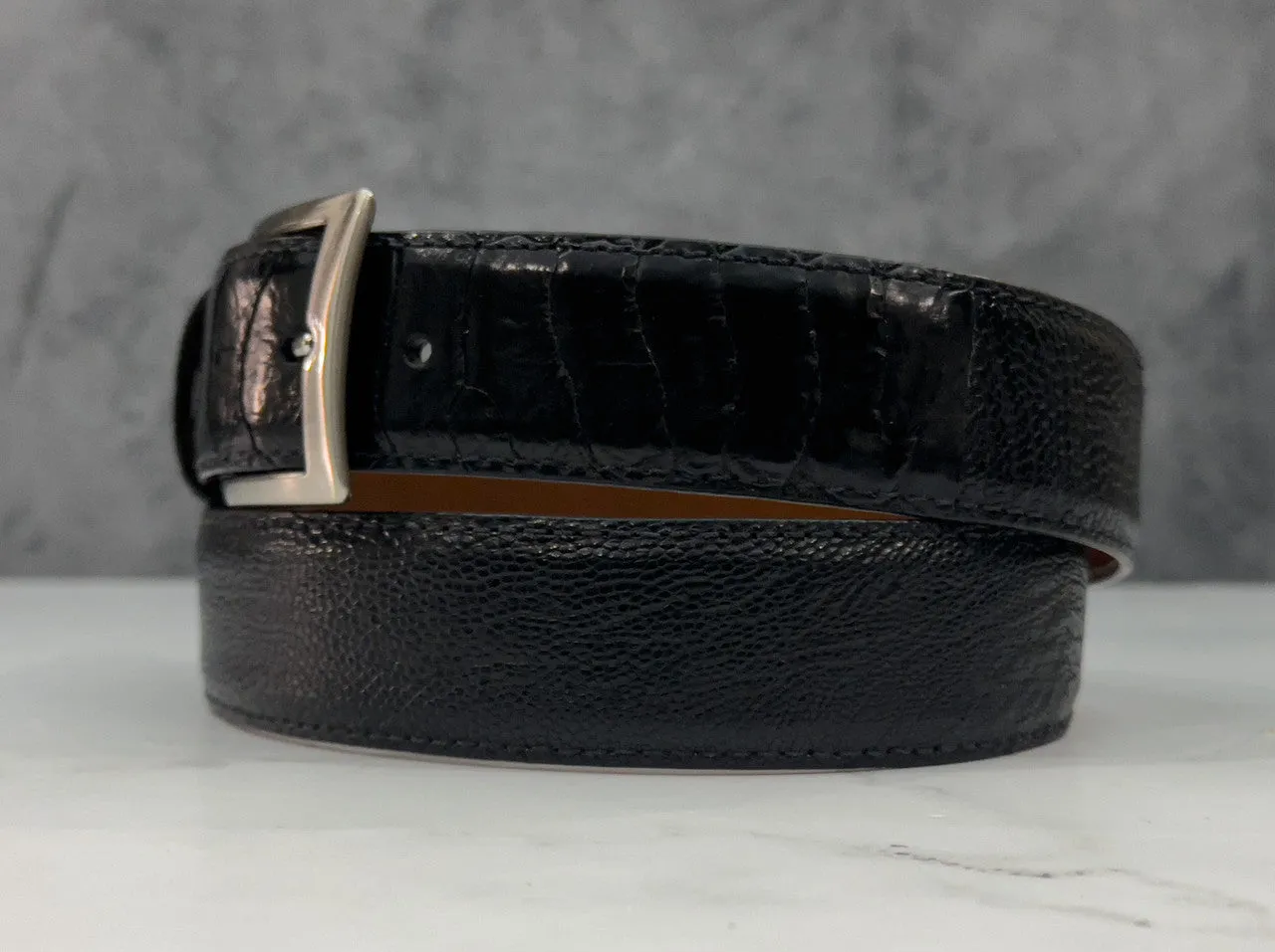 Ostrich Shin Belt: Matte Black
