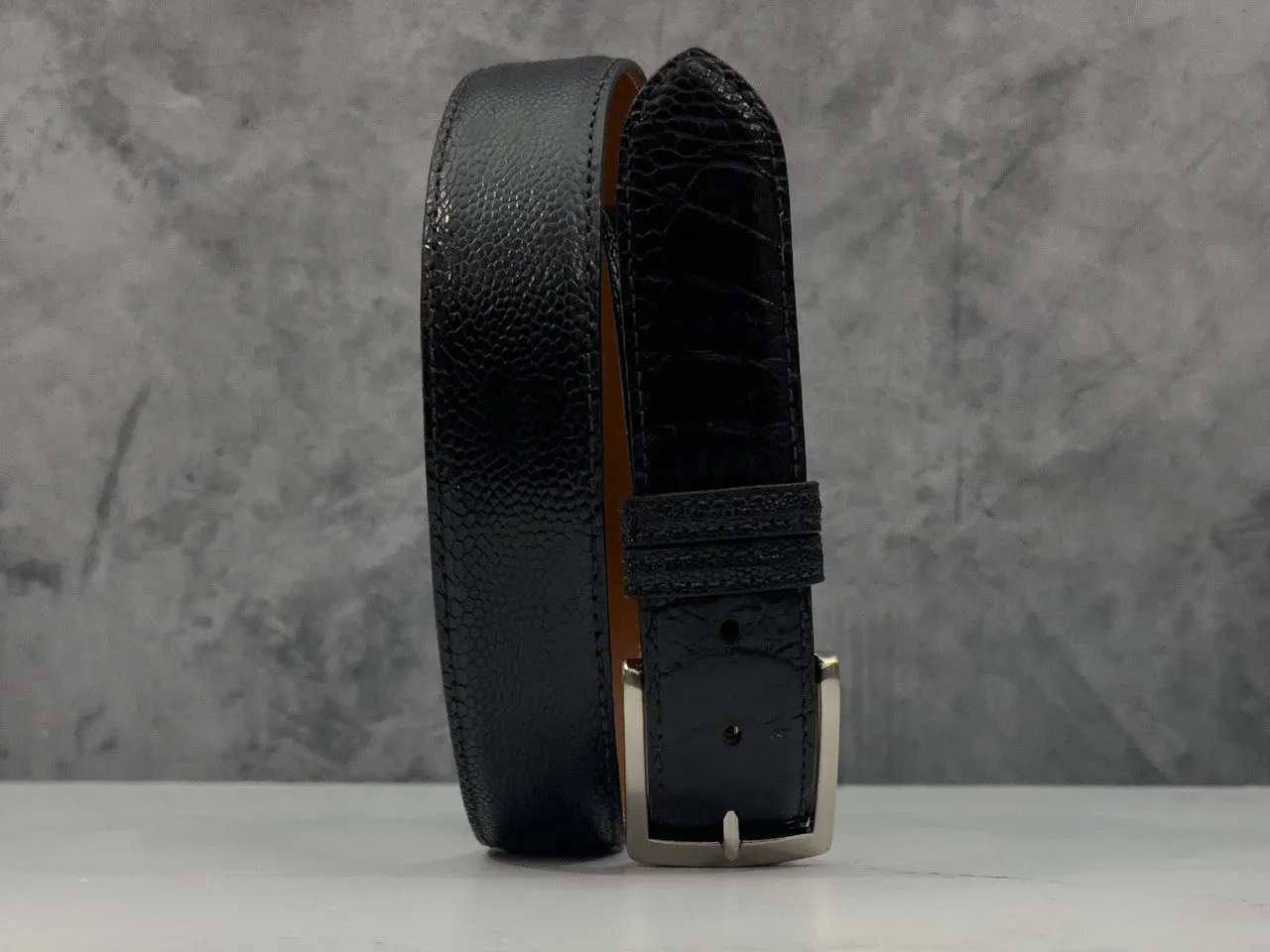 Ostrich Shin Belt: Matte Black