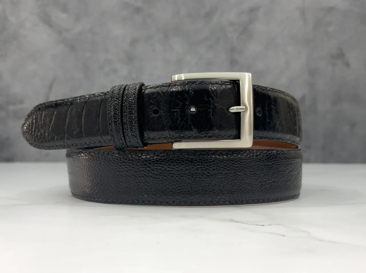 Ostrich Shin Belt: Matte Black