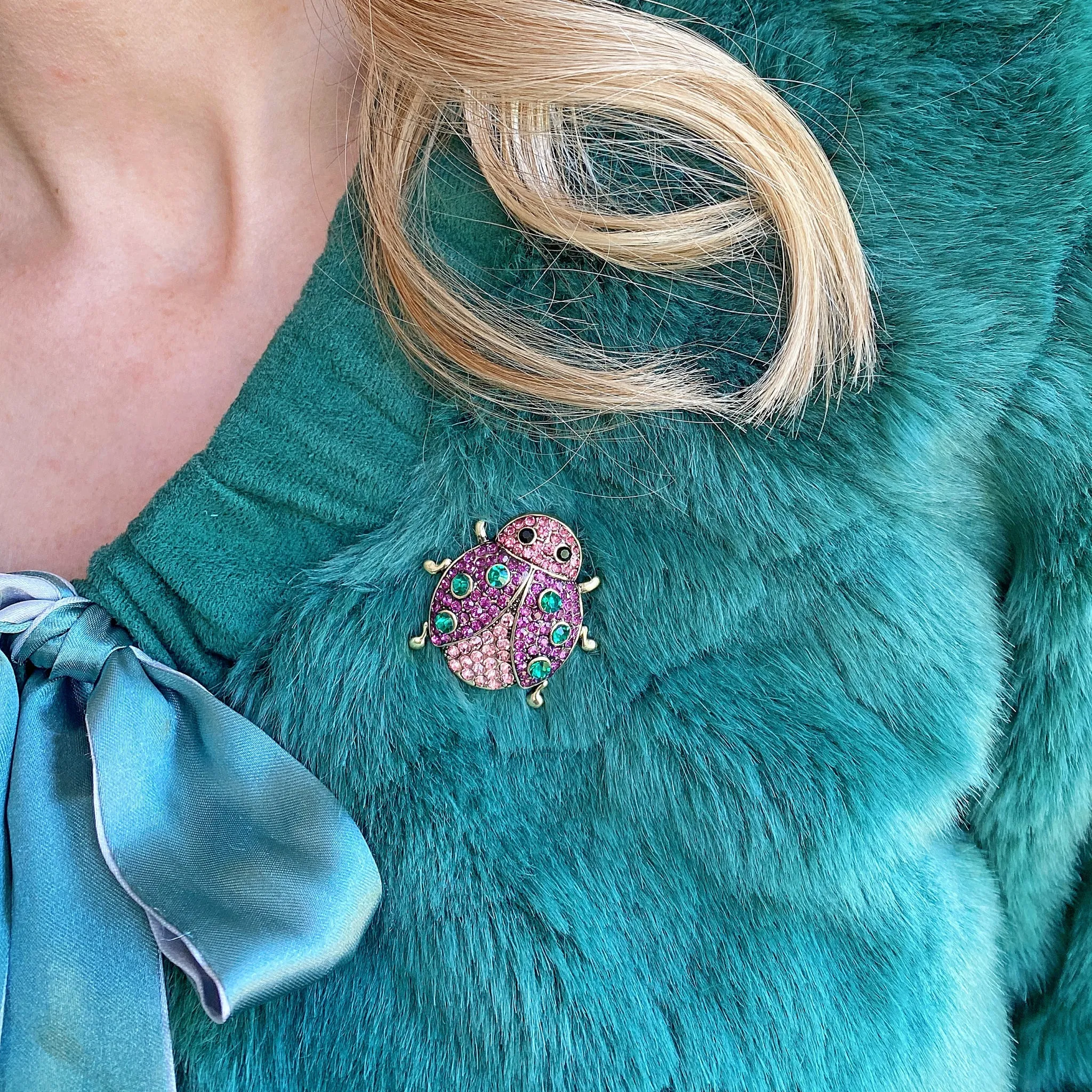 Pink Brooch Ladybird Brooch in Gold