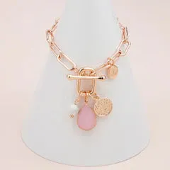Rose Gold Pink & Howlite Charm Bracelet**