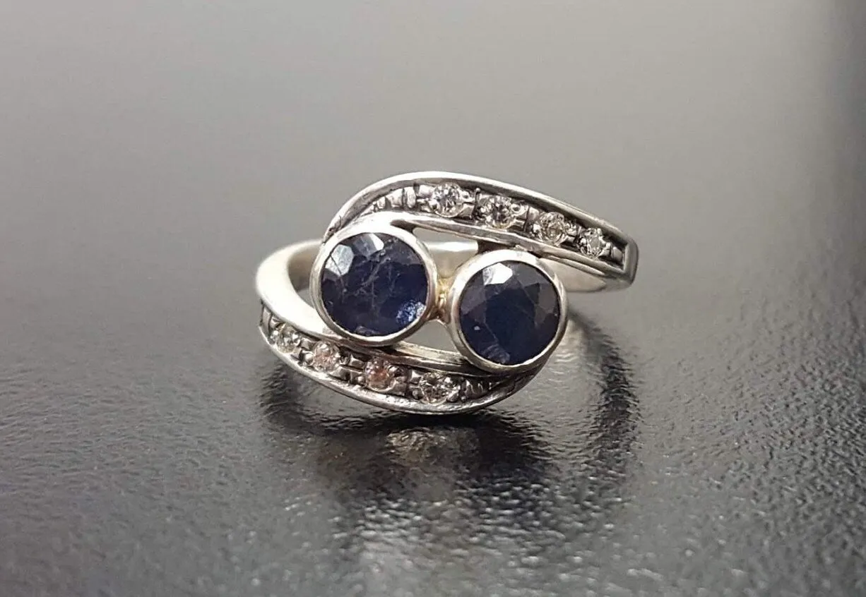 Sapphire Vintage Ring - Two Stone Ring - Natural Sapphire Ring
